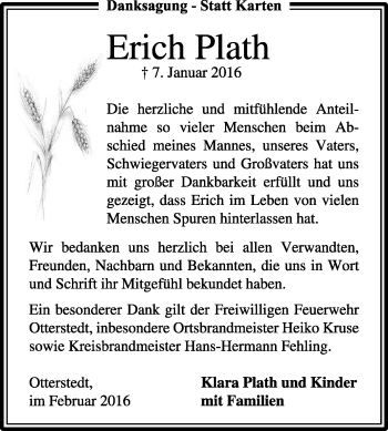 Traueranzeige von Erich Plath von KRZ