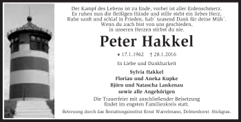 Traueranzeige von Peter Hakkel von KRZ