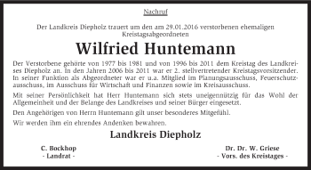 Traueranzeige von Wilfried Huntemann von KRZ