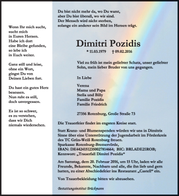 Traueranzeige von Dimitri Pozidis von KRZ