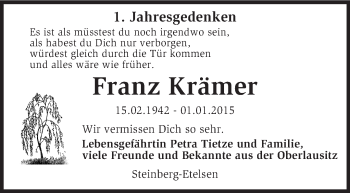 Traueranzeige von Franz Krämer von KRZ