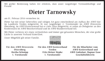 Traueranzeige von Dieter Tarnowsky von KRZ