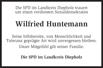 Traueranzeige von Wilfried Huntemann von KRZ