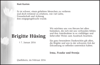 Traueranzeige von Brigitte Hüsing von KRZ