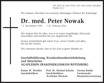 Traueranzeige von Peter Nowak von KRZ