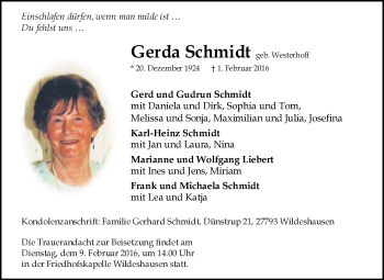 Traueranzeige von Gerda Schmidt von KRZ