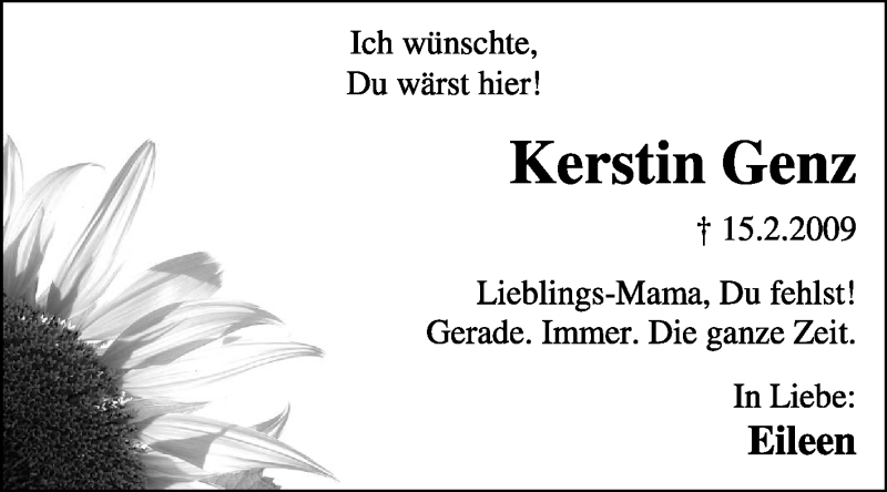  Traueranzeige für Kerstin Genz vom 13.02.2016 aus KRZ