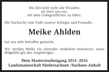 Traueranzeige von Meike Ahlden von KRZ