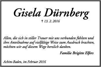 Traueranzeige von Gisela Dürnberg von KRZ