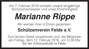 Traueranzeige von Marianne Rippe von KRZ