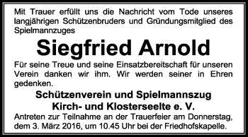 Traueranzeige von Siegfried Arnold von KRZ