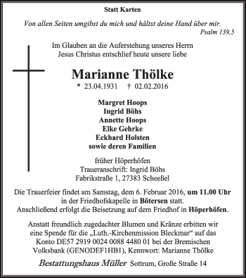 Traueranzeige von Marianne Thölke von KRZ