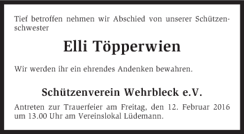 Traueranzeige von Elli Töpperwien von KRZ