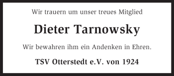 Traueranzeige von Dieter Tarnowsky von KRZ