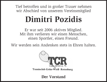 Traueranzeige von Dimitri Pozidis von KRZ