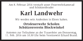 Traueranzeige von Karl Landwehr von KRZ