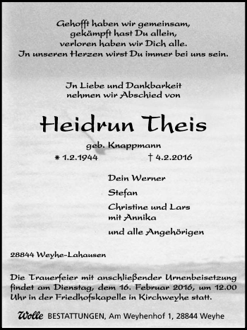 Traueranzeige von Heidrun Theis von KRZ