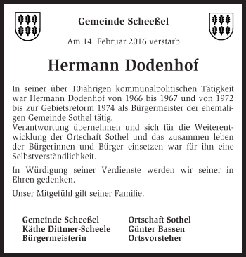 Traueranzeige von Hermann Dodenhof von KRZ