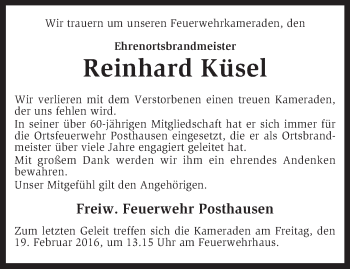 Traueranzeige von Reinhard Küsel von KRZ