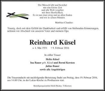 Traueranzeige von Reinhard Küsel von KRZ