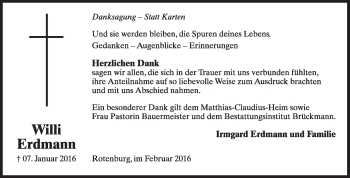 Traueranzeige von Willi Erdmann von KRZ