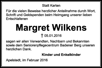 Traueranzeige von Margret Wilkens von KRZ