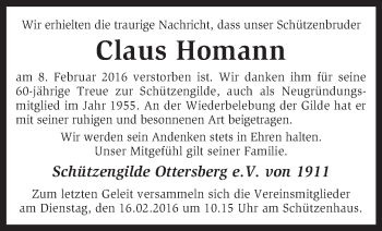 Traueranzeige von Claus Homann von KRZ