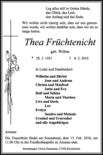 Traueranzeige von Thea Früchtenicht von KRZ