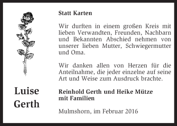 Traueranzeige von Luise Gerth von KRZ