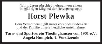 Traueranzeige von Horst Plewka von KRZ