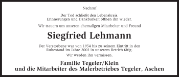 Traueranzeige von Siegfried Lehmann von KRZ