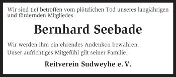 Traueranzeige von Bernhard Seebade von KRZ