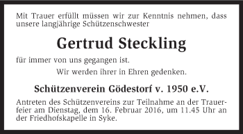 Traueranzeige von Gertrud Steckling von KRZ