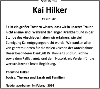 Traueranzeige von Kai Hilker von KRZ