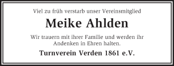 Traueranzeige von Meike Ahlden von KRZ