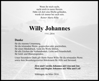 Traueranzeige von Willy Johannes von SYK