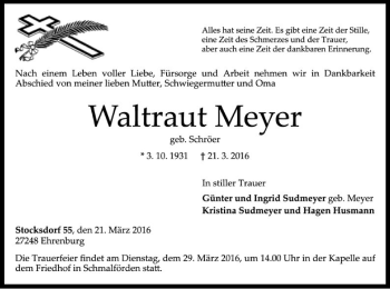 Traueranzeige von Waltraut Meyer von SYK