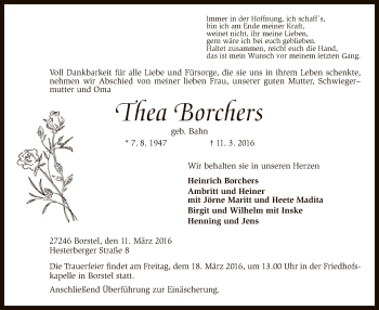 Traueranzeige von Thea Borchers von SYK