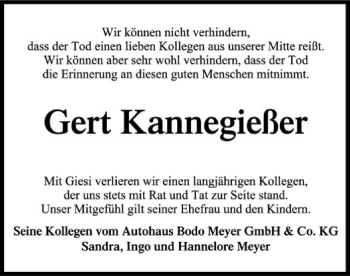 Traueranzeige von Gert Kannegießer von SYK