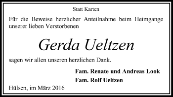 Traueranzeige von Gerda Ueltzen von SYK