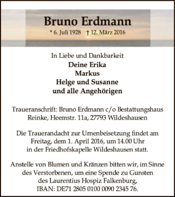 Traueranzeige von Bruno Erdmann von SYK