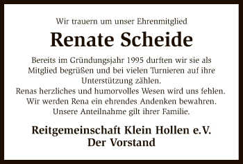 Traueranzeige von Renate Scheide von SYK