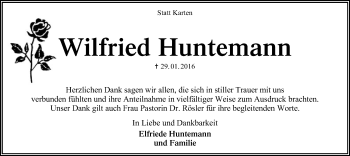 Traueranzeige von Wilfried Huntemann von SYK