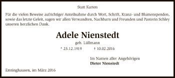 Traueranzeige von Adele Nienstedt von SYK