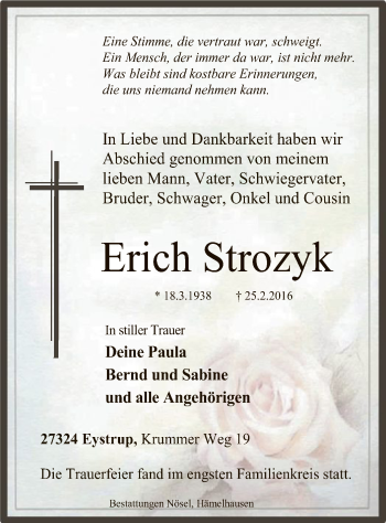 Traueranzeige von Erich Strozyk von SYK