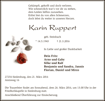 Traueranzeige von Karin Ruppert von SYK