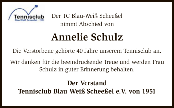 Traueranzeige von Annelie Schulz von SYK