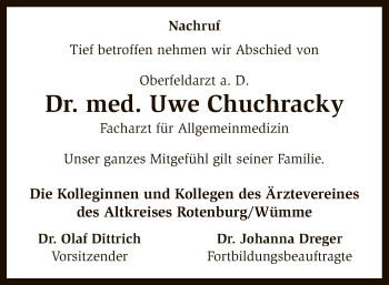 Traueranzeige von Uwe Chuchracky von SYK