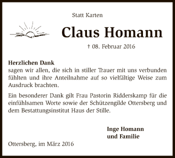 Traueranzeige von Claus Homann von SYK