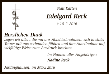 Traueranzeige von Edelgard Reck von SYK